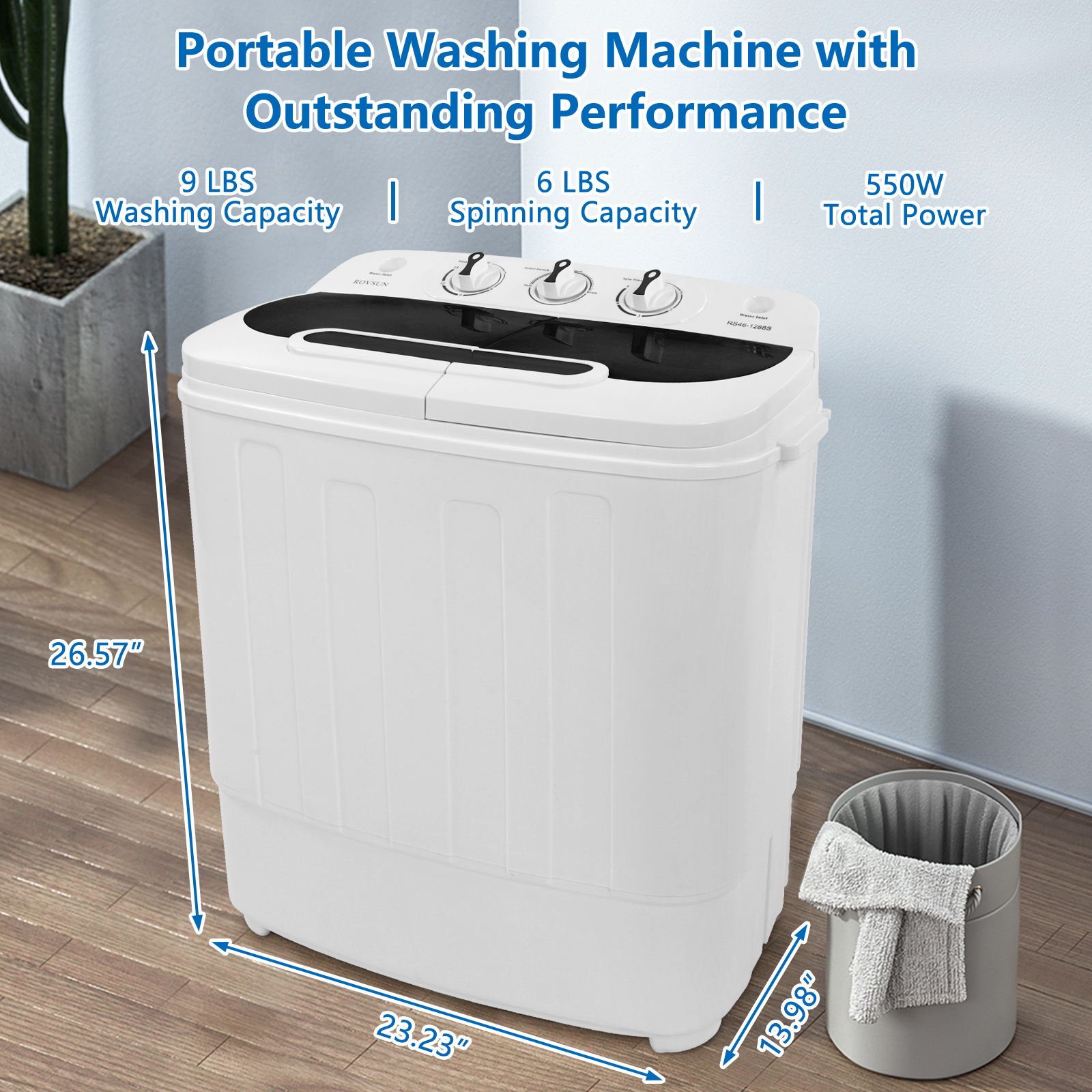 ROVSUN 15LBS Portable Washing Machine, Electric Washer and Dryer